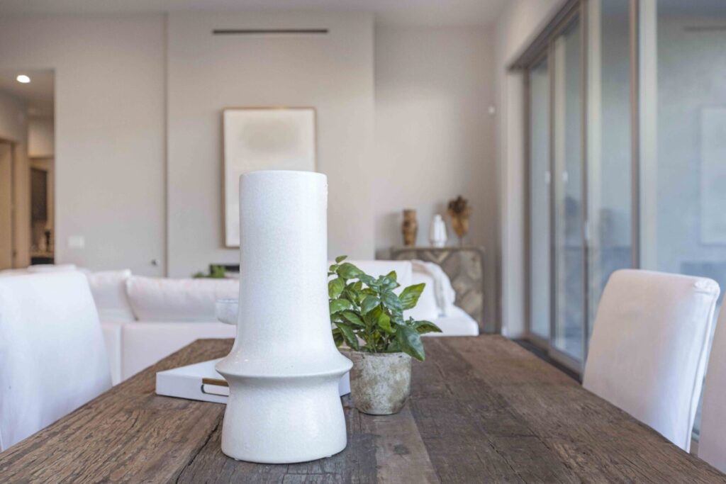 Energy efficient dining room featuring natural sunlight